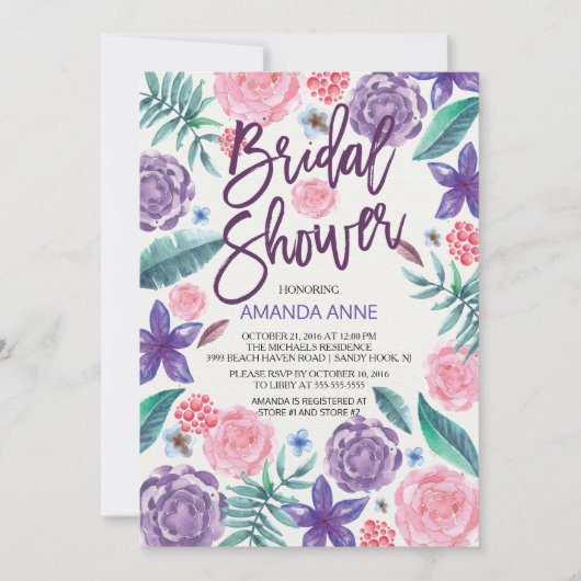 シックな水彩画によってはブライダルシャワーの招待状が開花します 招待状 (正面)