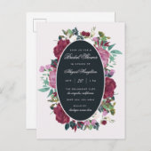 シックな水彩画のバーガンディの花柄のブライダルシャワー インビテーションポストカード (正面/裏面)