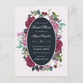 シックな水彩画のバーガンディの花柄のブライダルシャワー インビテーションポストカード (正面)