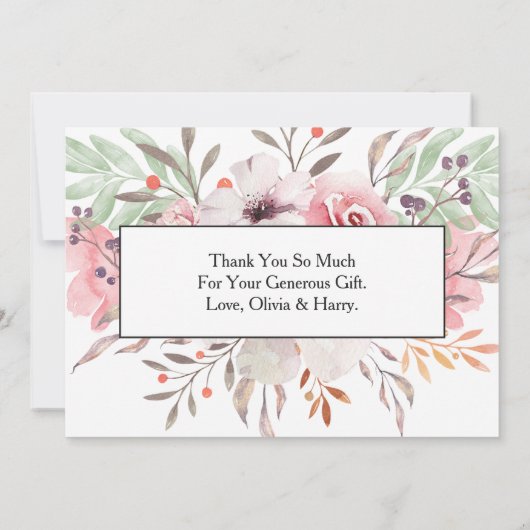 シックな水彩画の国の花柄のサンキューカード サンキューカード (裏面)