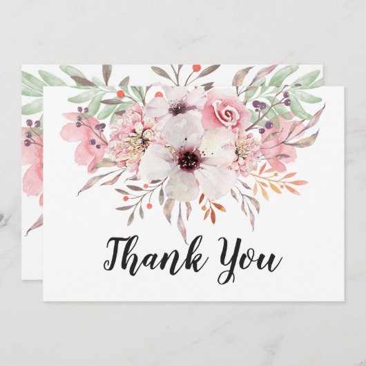 シックな水彩画の国の花柄のサンキューカード サンキューカード (正面/裏面)