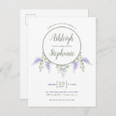 シックな水彩画の藤の低下の結婚式 インビテーションポストカード (正面/裏面)