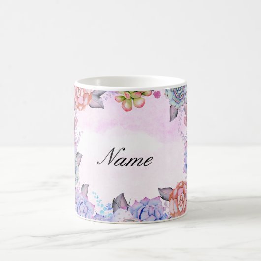 シックな水彩画のSucculentsのリース コーヒーマグカップ (中央)