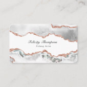 シックな水彩白とバラ金ゴールドアゲートQRコード 名刺 (正面)