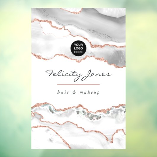 シックな水彩白とバラ金ゴールド瑪瑙ビジネス ウィンドウサイン (シート3)