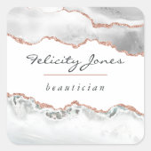 シックな水彩白とバラ金ゴールド瑪瑙ビジネス スクエアシール (正面)