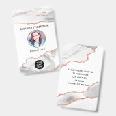 シックな水彩白とバラ金ゴールド瑪瑙ビジネス バッジ (Front & Back)