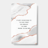 シックな水彩白とバラ金ゴールド瑪瑙ビジネス バッジ (Back)