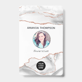 シックな水彩白とバラ金ゴールド瑪瑙ビジネス バッジ