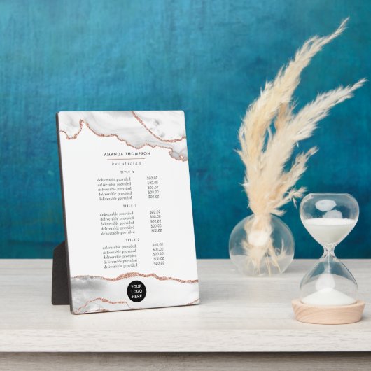 シックな水彩白とバラ金ゴールド瑪瑙ビジネス フォトプラーク (側面)