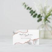 シックな水彩白とバラ金ゴールド瑪瑙ビジネス 予約カード (スタンド正面)