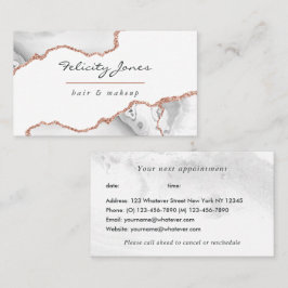 シックな水彩白とバラ金ゴールド瑪瑙ビジネス 予約カード