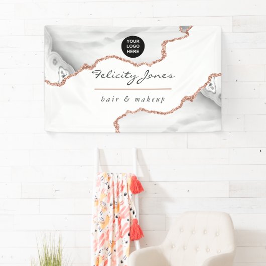 シックな水彩白とバラ金ゴールド瑪瑙ビジネス 横断幕 (インサイチュ)