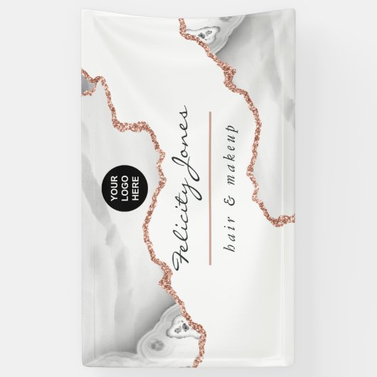 シックな水彩白とバラ金ゴールド瑪瑙ビジネス 横断幕 (縦)