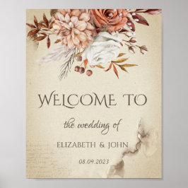 シックな水彩秋の花の日付を保存 ポスター