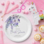 シックな水彩紫色の花のスクリプトブライダルシャワー ペーパープレート (パーティー)