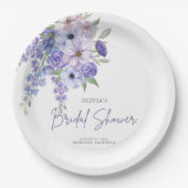 シックな水彩紫色の花のスクリプトブライダルシャワー ペーパープレート (正面)