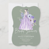 シックな水彩紫色の花のスクリプトブライダルシャワー 招待状 (正面)