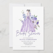 シックな水彩紫色の花のスクリプトブライダルシャワー 招待状 (正面)