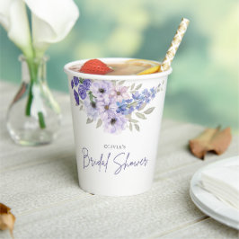 シックな水彩紫色の花のスクリプトブライダルシャワー 紙コップ