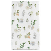 シックな水彩緑と白い花のフローラ スモールペーパーバッグ (裏面)