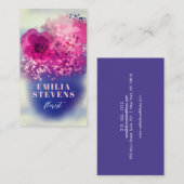 シックな水彩色ピンクとブルゴーニュフローラ 名刺 (正面/裏面)