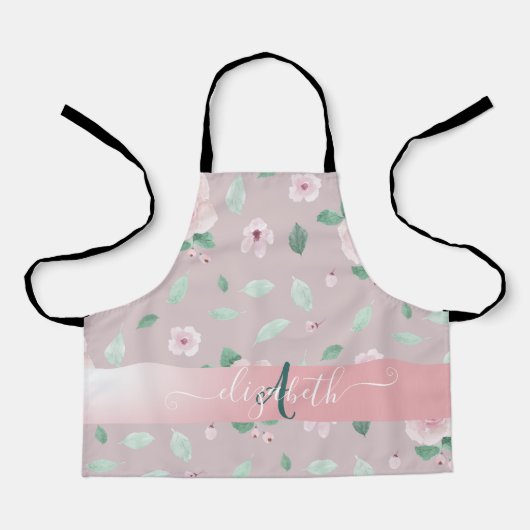 シックな水彩花モノグラム エプロン (正面)