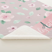 シックな水彩花モノグラム シェルパブランケット (3/4)