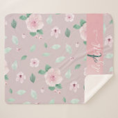 シックな水彩花モノグラム シェルパブランケット (正面(横))