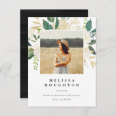 シックな水彩花写真卒業パーティー インビテーションポストカード (正面/裏面)