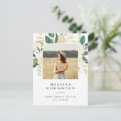 シックな水彩花写真卒業パーティー インビテーションポストカード (スタンド正面)