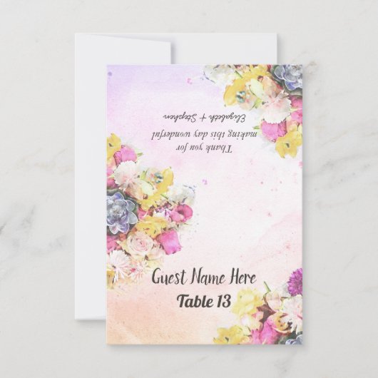 シックな水彩花結婚のテーブル番号エスコート 招待状 (正面)