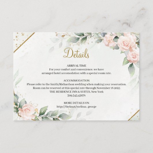 シックな水彩赤面フローラと緑金ゴールド エンクロージャーカード (正面)