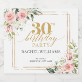 シックな水彩赤面花金ゴールド30th誕生日 ビールラベル (シングルラベル)