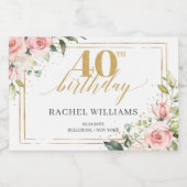 シックな水彩赤面花金ゴールド40th誕生日 スパークリングワインラベル (シングルラベル)