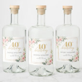 シックな水彩赤面花金ゴールド40th誕生日 リキュールボトルラベル (ボトル)