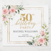 シックな水彩赤面花金ゴールド50th誕生日 ビールラベル (シングルラベル)