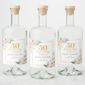 シックな水彩赤面花金ゴールド50th誕生日 リキュールボトルラベル (ボトル)