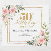 シックな水彩赤面花金ゴールド50th誕生日 リキュールボトルラベル (シングルラベル)