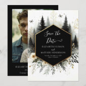シックな水彩魅惑の森結婚の セーブザデート (正面/裏面)