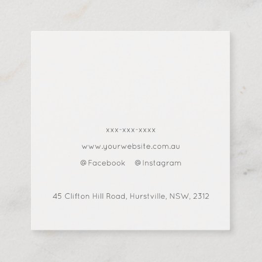 シックな水彩鹿動物パターンプロフェッショナル スクエア名刺 (裏面)