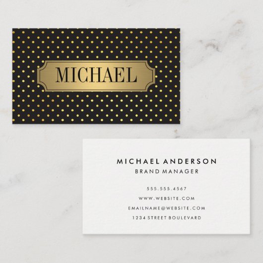 シックな水玉模様パターンラックス金ゴールドメタル 名刺 (正面/裏面)