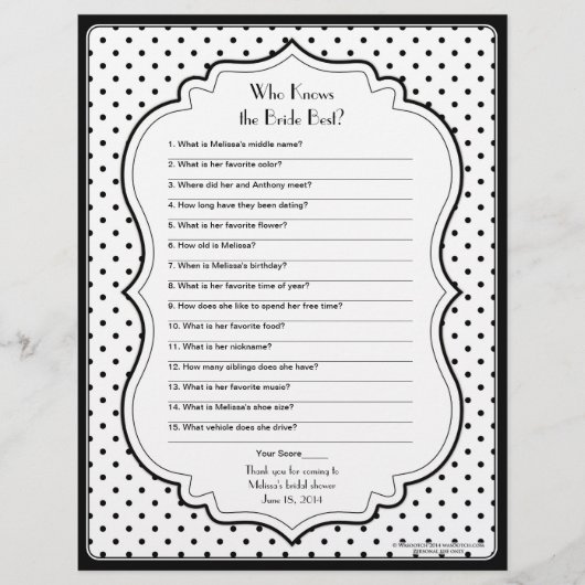 シックな水玉模様ブ最高のライドブライダルシャワーゲーム (正面)