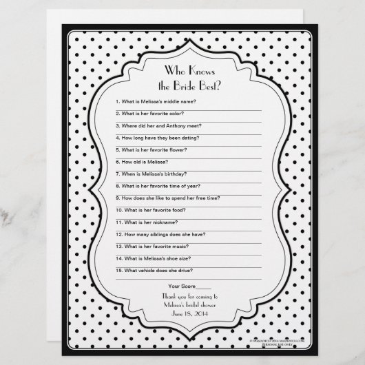 シックな水玉模様ブ最高のライドブライダルシャワーゲーム (正面/裏面)