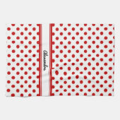 シックな水玉模様赤い白の背景 キッチンタオル (横)