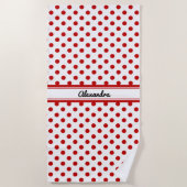 シックな水玉模様赤い白の背景 ビーチタオル (正面)