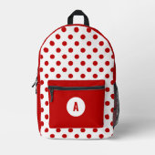 シックな水玉模様赤い白の背景 プリントバックパック (正面)