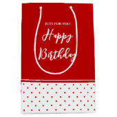 シックな水玉模様赤い白の背景 ミディアムペーパーバッグ (正面)