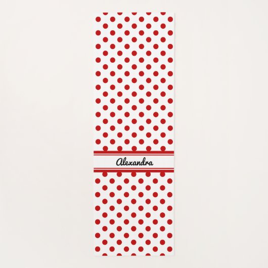 シックな水玉模様赤い白の背景 ヨガマット (裏面)