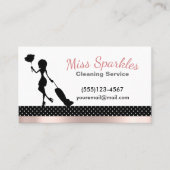 シックな水玉模様&ピンクフォイルメイドクリーニングサービス 名刺 (正面)